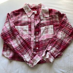 American Eagle Pink Cropped Flannel